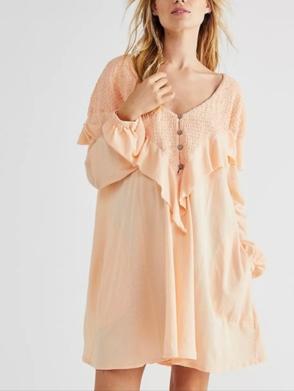 Free People Beach XS Oversized Ruffle Peach Mini Dress